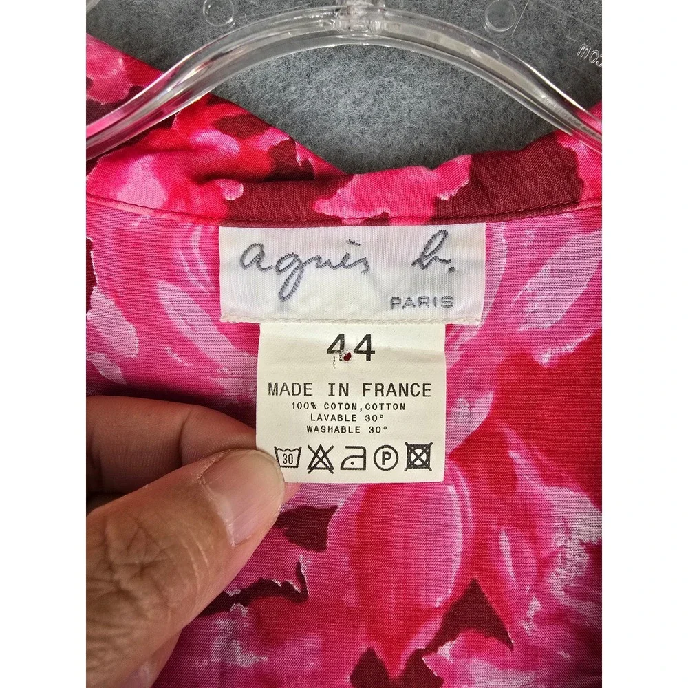 Agnes B. Paris Blouse Womens 44 L Pink Floral Button Up Made in France Romantic